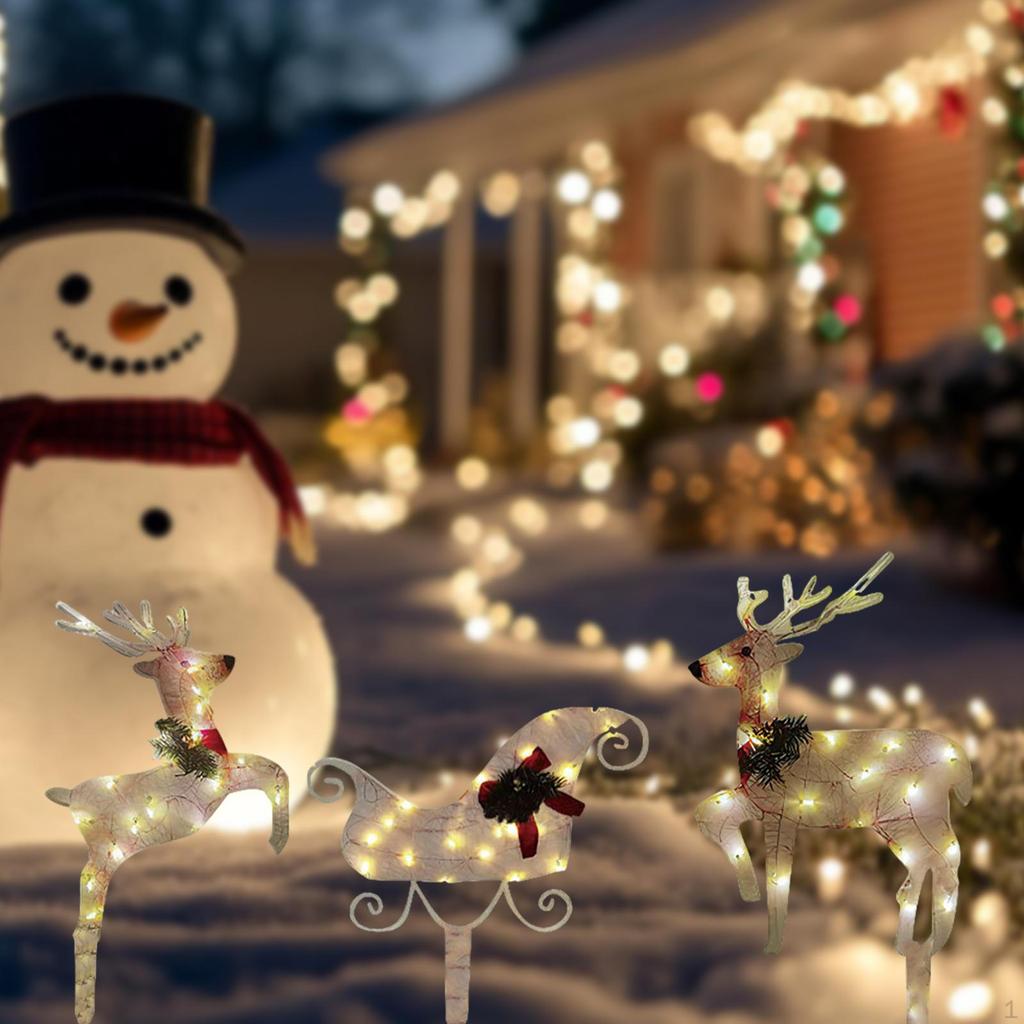 Lighted Christmas Decorations Deers and Santa Sleigh Waterproof Ornaments
