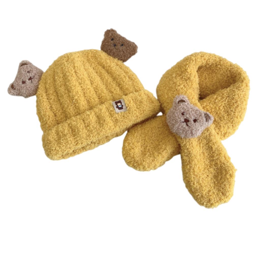 

Korean Style Bear Scarf Hat Set Cartoon Children s Ear Protection Hat Winter Autumn жёлтый