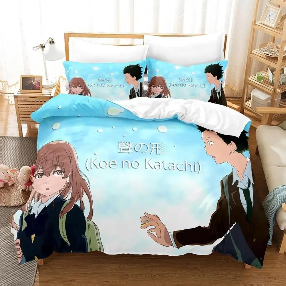 Neues Koe No Katachi Bettwäscheset Einzelbett Twin Full Queen King Size Bettwäscheset Schlafzimmer für Erwachsene und Kinder Bettbezug Sets Anime Bettwäsche Set