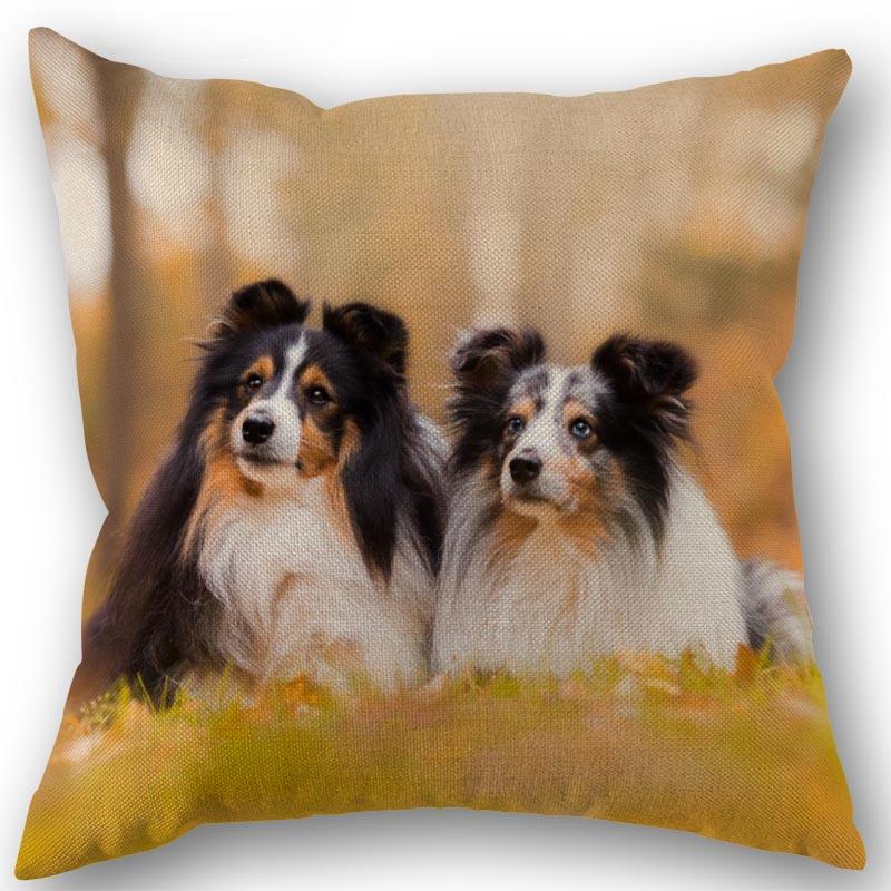 New Custom Dog Sheltie Pillowcase Cotton Linen Fabric Square Zipper Pillowcase 45X45cm Wedding Decorative Pillow Cover