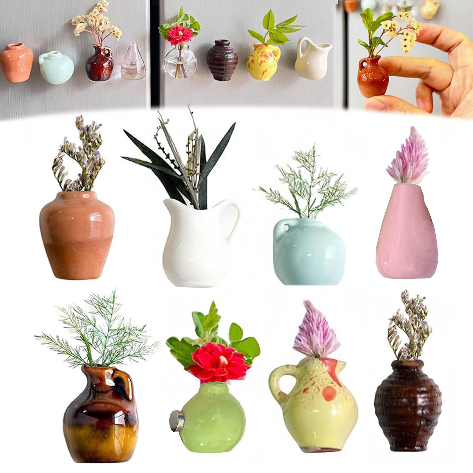 

8 маленьких магнитов для ваз, маленькие керамические наклейки на холодильник для ваз, 3D керамические наклейки на холодильник для вазы с растениями для кухни и декора