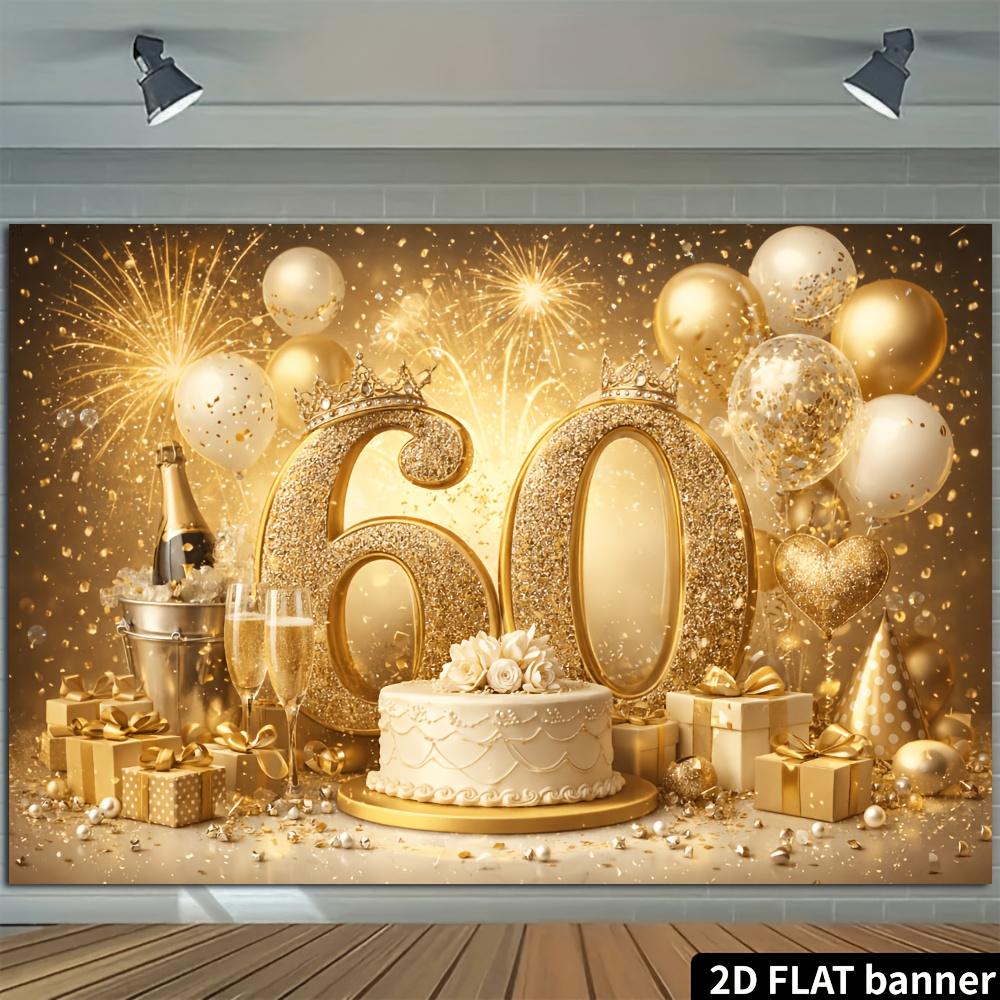 Sfondo per 60° compleanno su piano 2D, tema oro champagne con elementi dorati scintillanti per il 60°