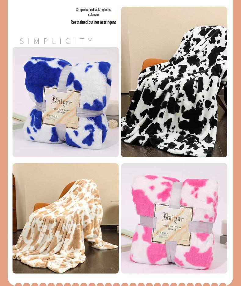 G5Zins Double Layer Cow Print Flannel Blanket for Dorm, Office, Nap, or Sofa Use