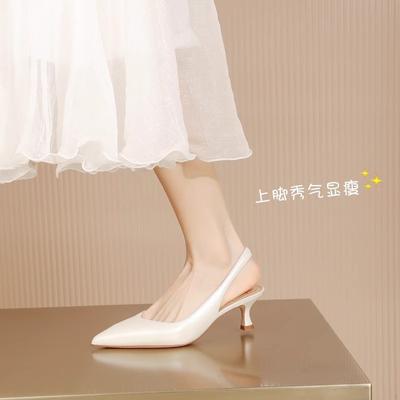 Fashion Women's Stylish Baotou Sandals 2024 Summer New Pointy Mid-heel High Heels White Single Shoe Fairy Shoes