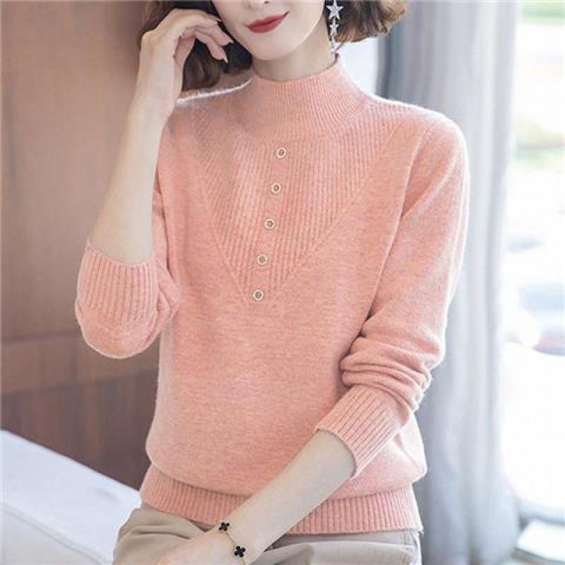 New sweater semi-turtleneck bottoming shirt medium and old women's autumn and winter clothes with knitted warm and thickened inside