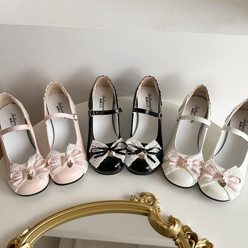 Modedesign Schleife Damen Lolita Mary Jane Schuhe Prägnante Dicke Ferse Lederschuhe Damen Outdoor Kleiderpumps