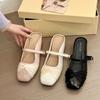 Obediently Milky White! Sweet Square Head Wrinkles Increase Height Baotou Half Slippers Women's 2025 Spring and Summer Outer Platform Single Shoes