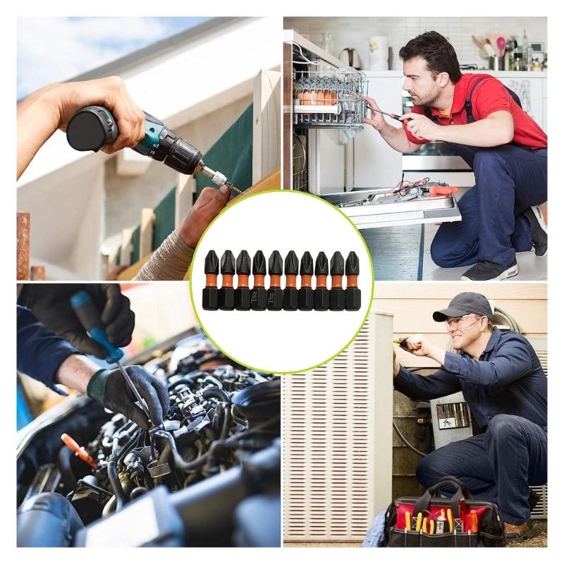 10Pcs Impact Antislip Screwdriver Bit 1/4inch Hex Shank Magnetic Tip Crossing Screwdriver Bit Set Impact Bit