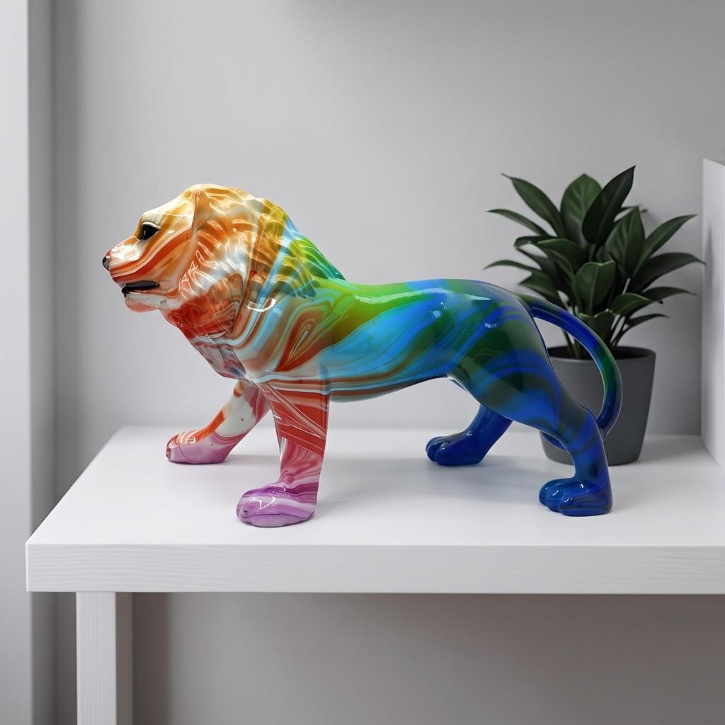 Lion Figurine Decorative Animal Ornament Glossy for Office
