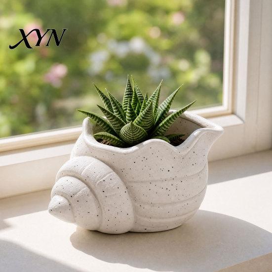 Playful Design Flowerpot 3D Printed Conch Flower Pot, Moisture-Resistant Mini Planter with Wavy Edge And Moisture-resistant Drain Hole Design,