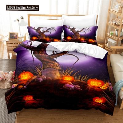 Halloween Påslakanset Pumpalykta Mönster Täcke Överdrag King Queen Storlek För Barn Pojkar Flickor Gåva Polyester Sängkläder Set