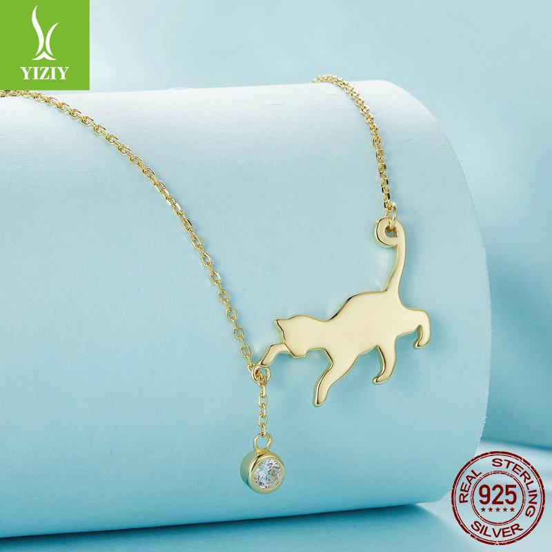 Fashion Cute Kitten S925 Sterling Silver Lady, Niche Design Naughty Cat Collarbone Chain Jewelry