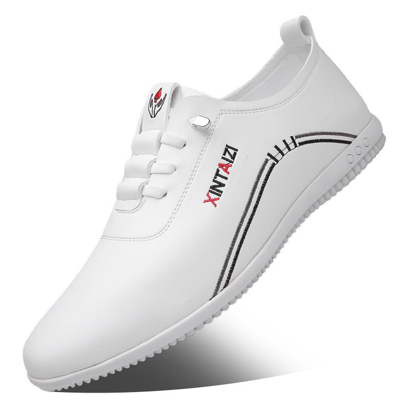 Men's White Leather Slip-On Casual Business Driving Shoes