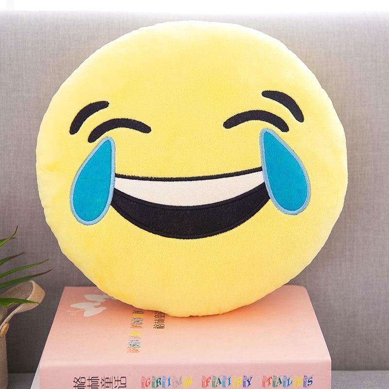 Charming 13" Yellow Round Emoji Pillow With Cute Fun Design And Soft Plush Material