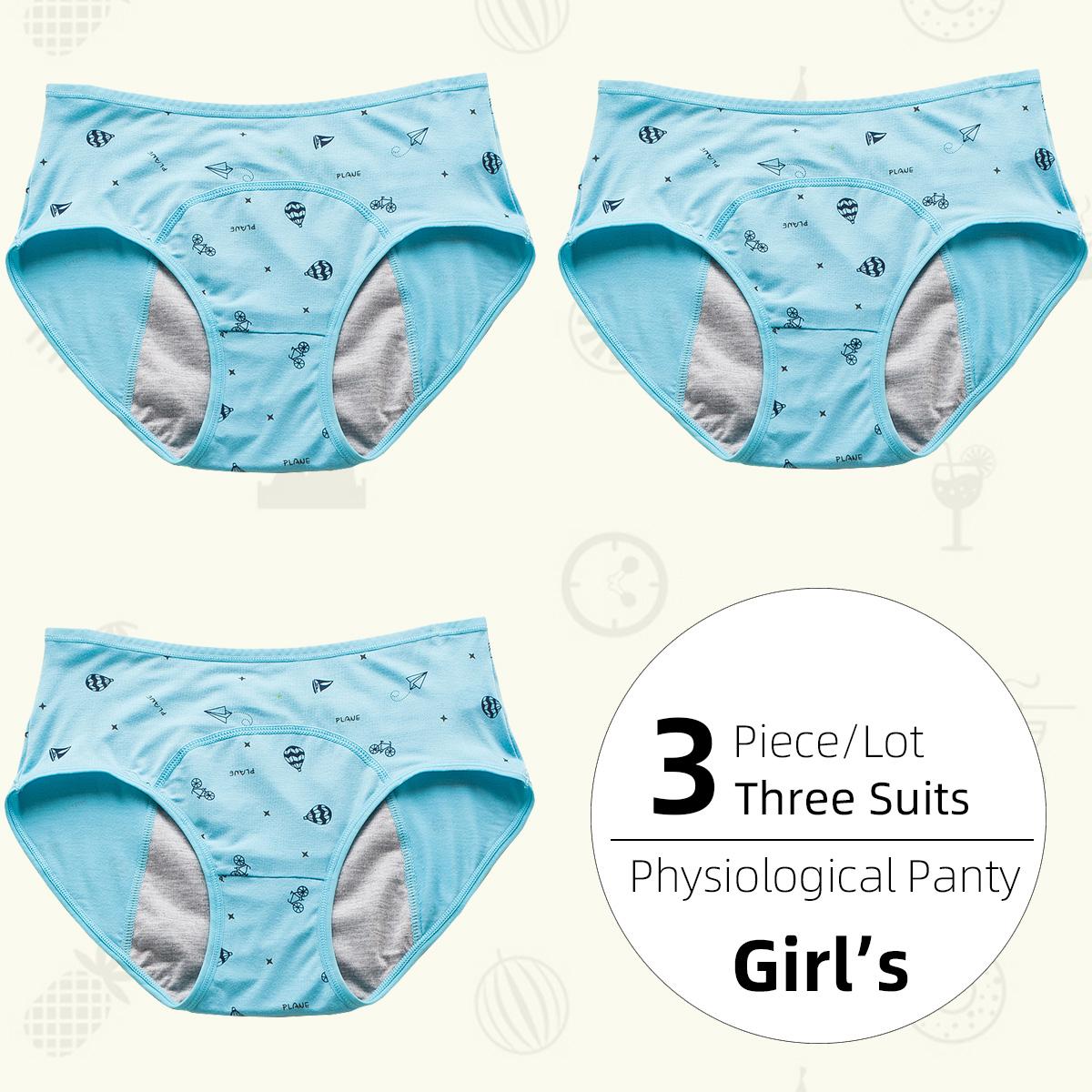 

3 шт./лот, физиологические трусики для девочек, нижнее белье, герметичные менструальные штаны для девочек, специальные санитарно-гигиенические штаны, студенческое нижнее белье, трусы S