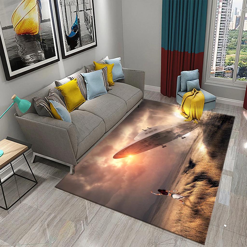 UFO Alien Carpet Mystery Science Fiction Theme Rugs for Bathroom Kitchen Floor Door Anti-Slip Mat Bedroom Entrance Decor Rugs