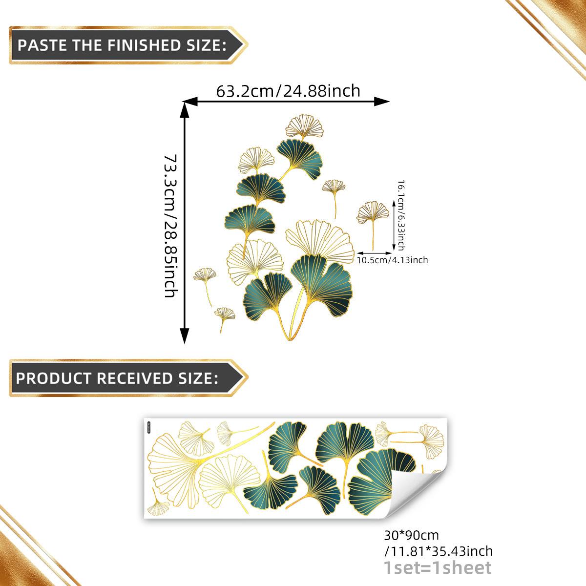 

Tj7541 Hand-Painted Lines Green Plant Ginkgo Biloba Leaf Bronzing Wall Sticker Decoration Living Room Bedroom Background Self-Adhesive Wall Sticker