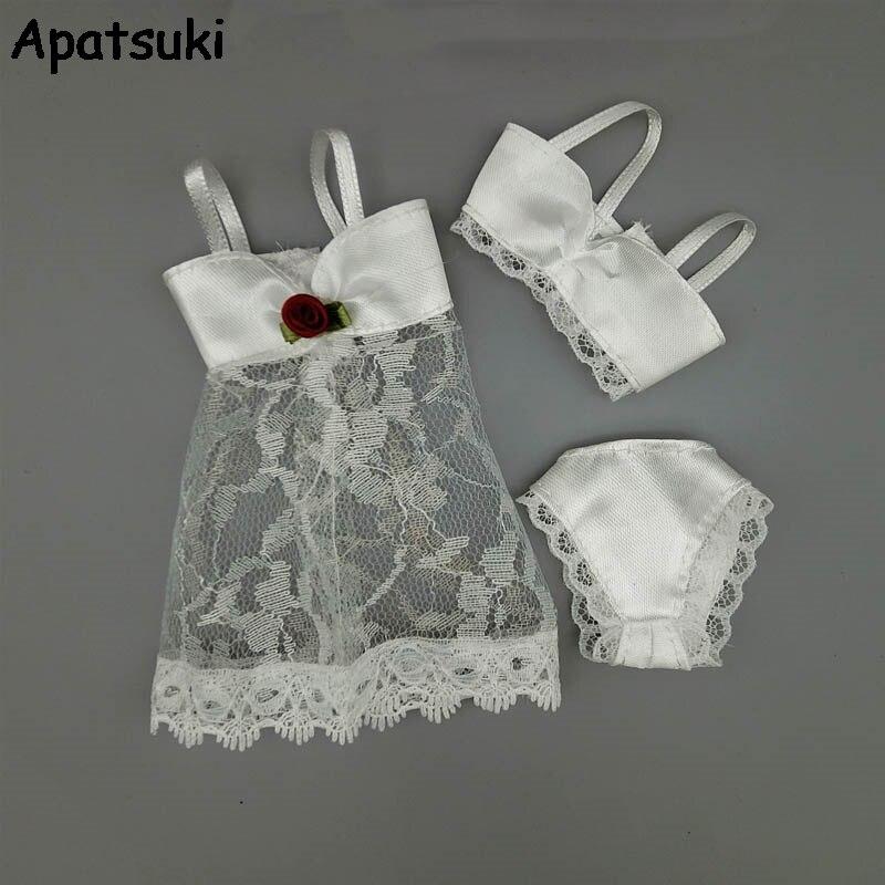 Bílá sexy móda pyžamo spodní prádlo noční prádlo krajkové noční šaty + podprsenka + spodní prádlo oblečení pro panenku Barbie oblečení