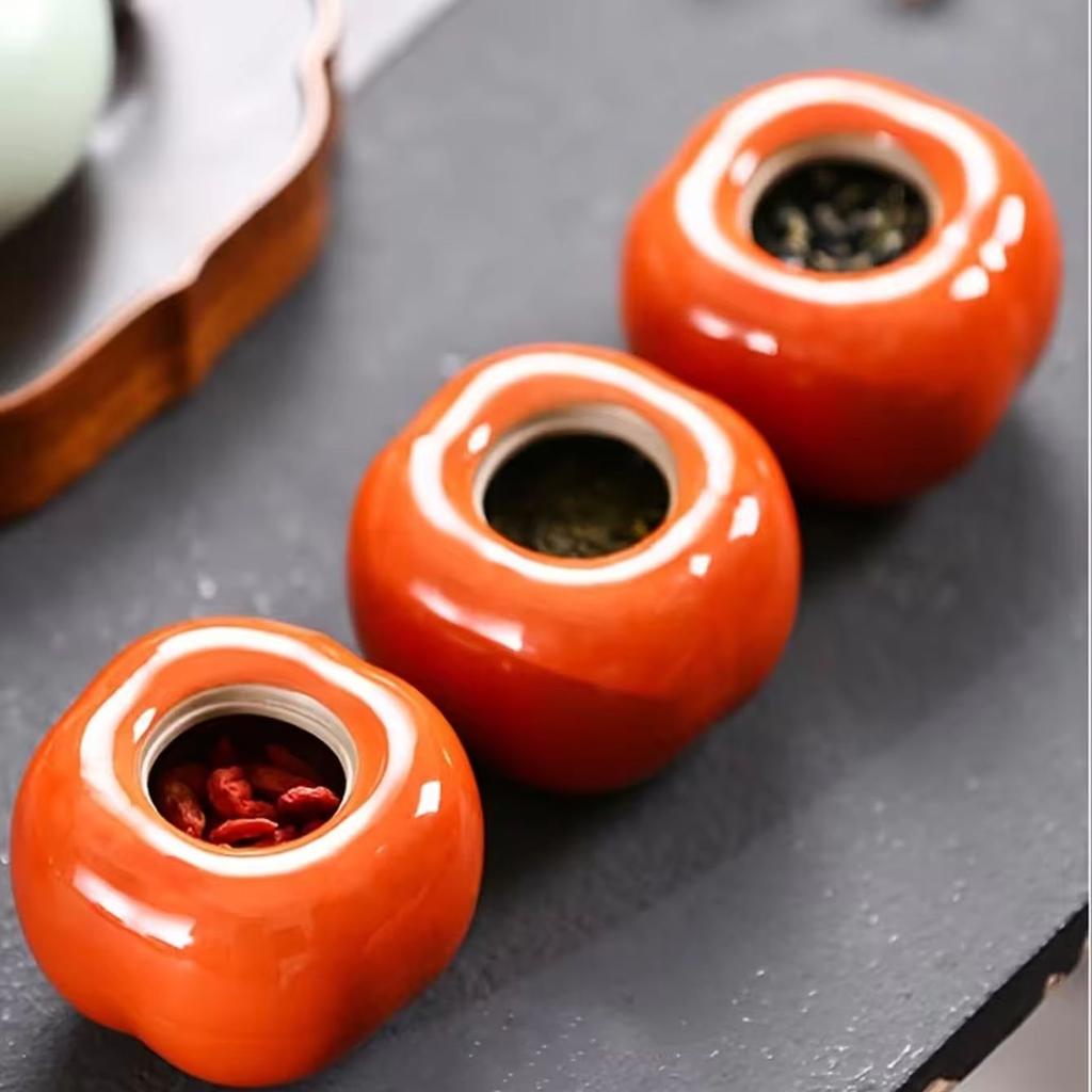 1 persimmon shaped food storage container with sealed lid, suitable for sugar and salt, New Year's gift and souvenir