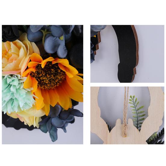 Halloween Spider Wreath for Front Door Wooden Black Spider Shaped Door Sign with Artificial Flowers for Indoor Outdoor Wall Decor