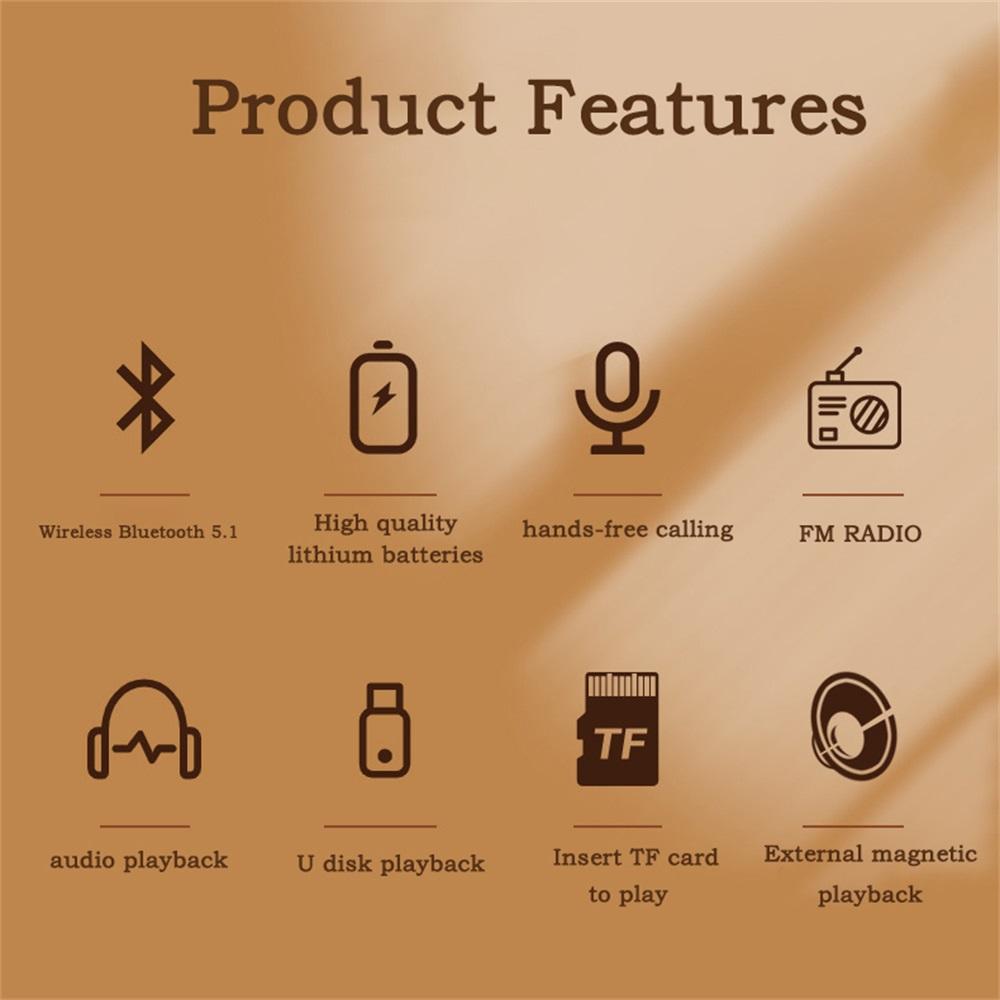 Retro Portable Wireless Blue Tooth Speaker High-Quality Powerful Stereo Sound FM Radio Rechargeable MP3 Player Hands-Free Call