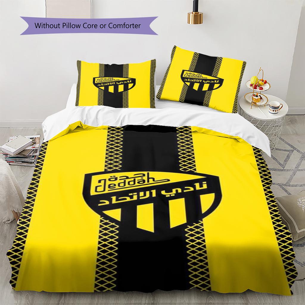 Al-Ittihad Club Logo Pattern Bedding Set Quilt Cover Pillowcase Home Decor Gift (1 * duvet cover + 2 * pillowcase, without core)