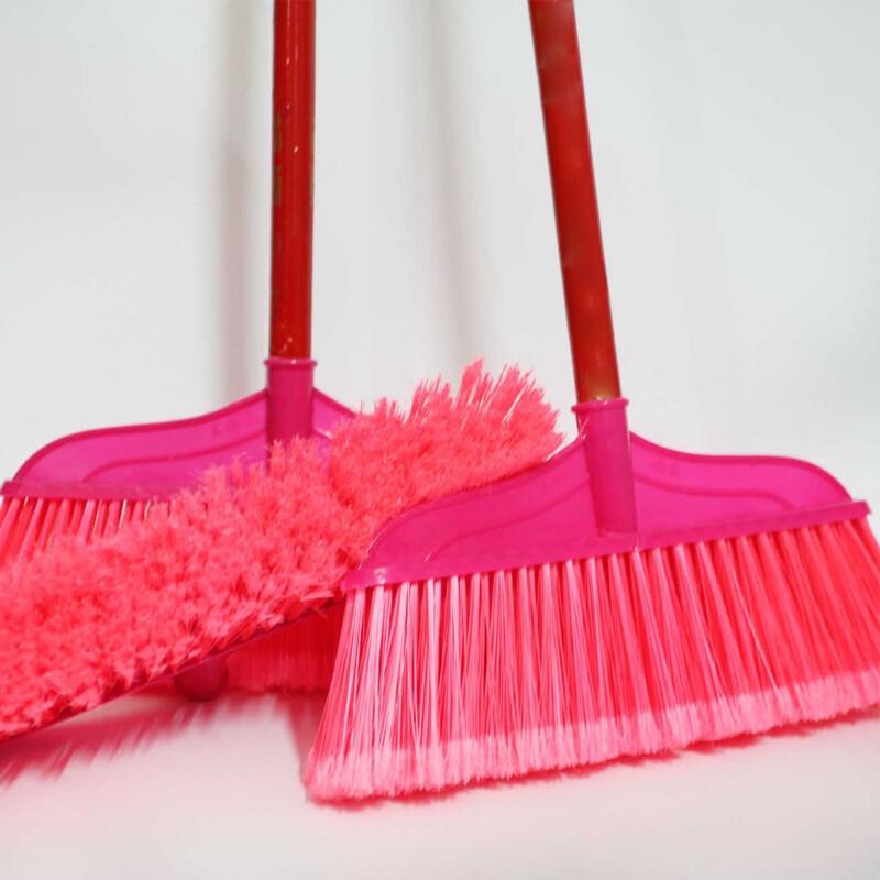 Abdo Household Hard Bristle Plastic Broom with Wooden Handle