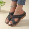 Fashion 2025 Summer Women Wedge Slippes Open Toe Sandals Slides Vintage Buckle Leather Casual Female Platform Retro Flip Flops Shoes