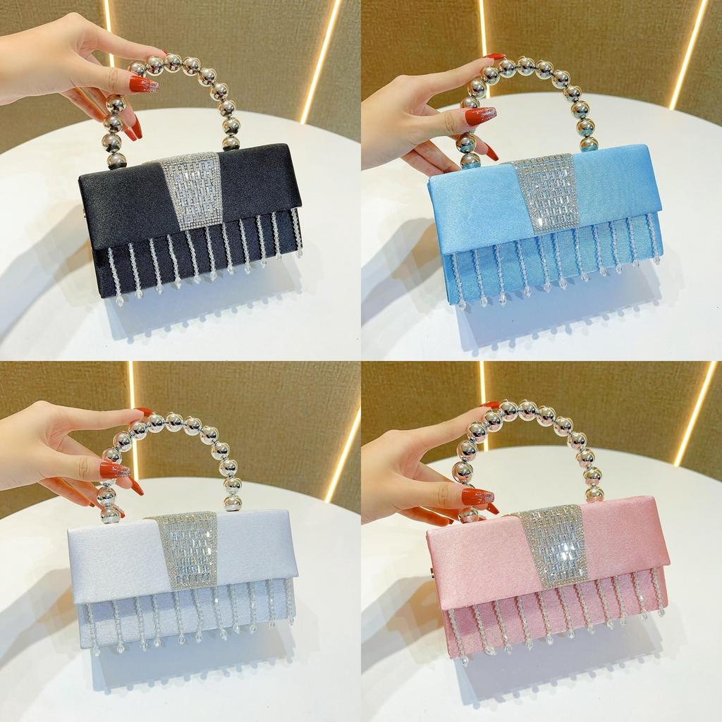 Silk Clutch Bag With Glittering Rhinestones For Evening Party And Wedding Use