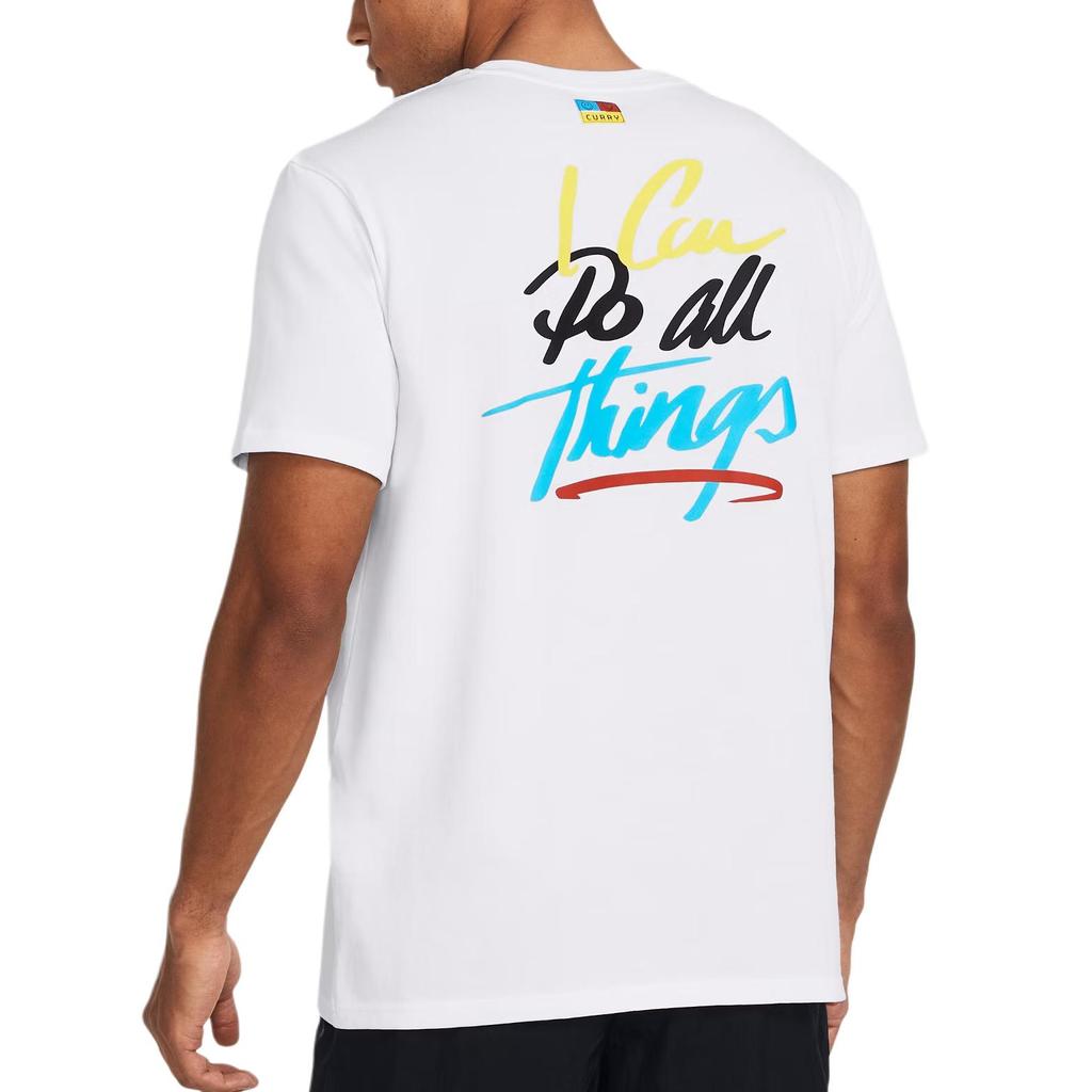 Under Armour Vintage Logo Ribbed Crew Neck T-Shirt Men Tops White 1383867-100