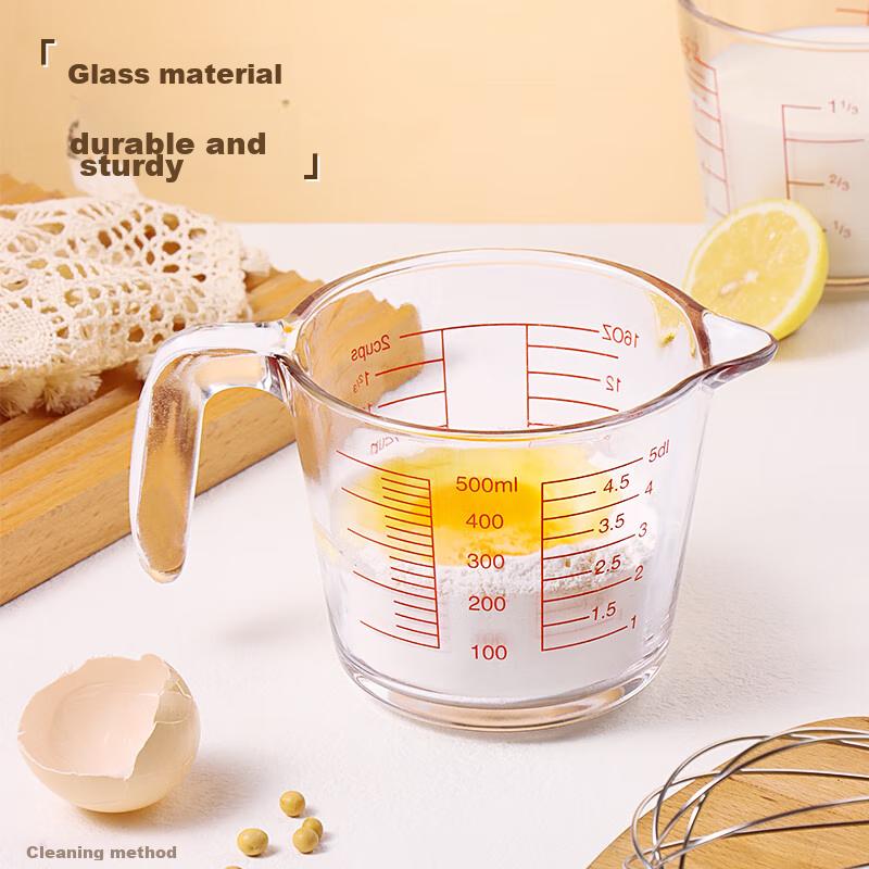 Baijie Measuring Cup, Food-Grade Glass Measuring Cup, 500ML, Graduated Cup, Egg Liquid Filter Measuring Cup, Baking Filter Measuring Cup, Milk Cup