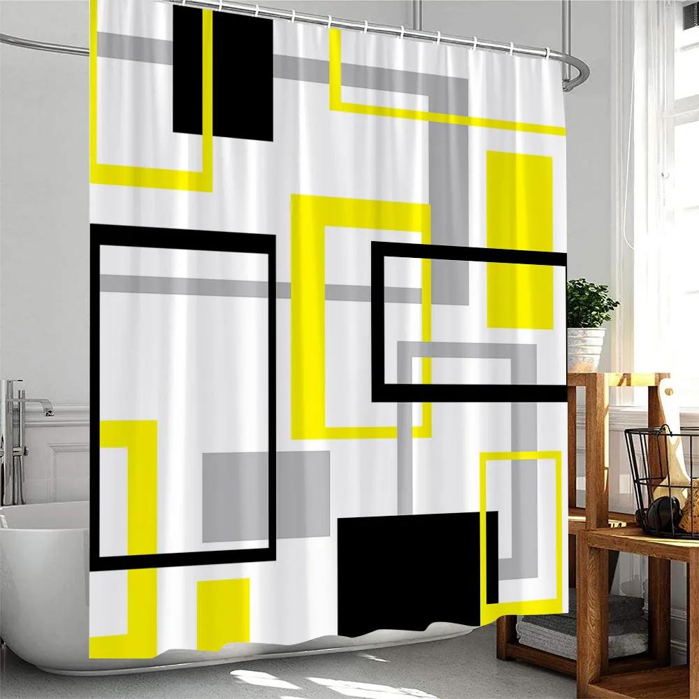 Creative Geometric Shower Curtains Red Black Grey Striped Splicing Modern Minimalist Bathroom Decor Polyester Bath Curtain Hooks