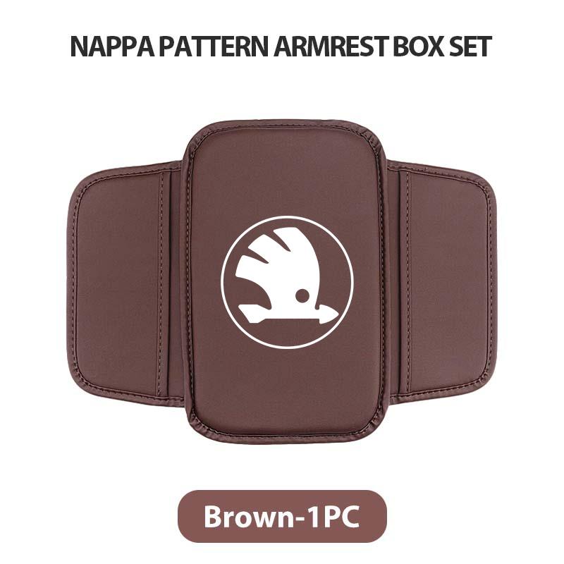 NAWR1 Leather Car Armrest Box Pad Central Arm Rest Storage Pocket Protective Cover For Skoda Kamiq Karoq Octavia 2 3 Rapid Scala Kami