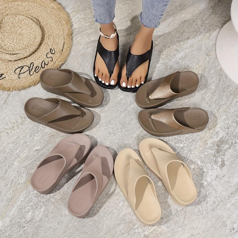 New Women's Platform Sandals Slip-On Thick Sole Mid-Heel Thong Slippers - PVC Breathable Summer Casual Beach Shoes for Daily Wear & Vacations