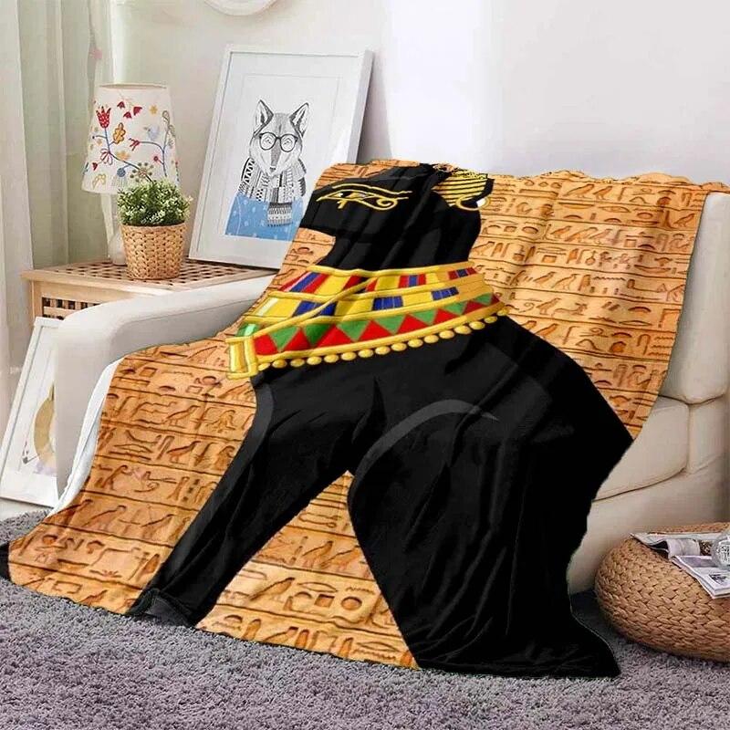 Ancient Egyptian Elements Print Blanket, For Sofa Couch Office Bed Camping , Multi-purpose Gift Blanket For All Season Clear