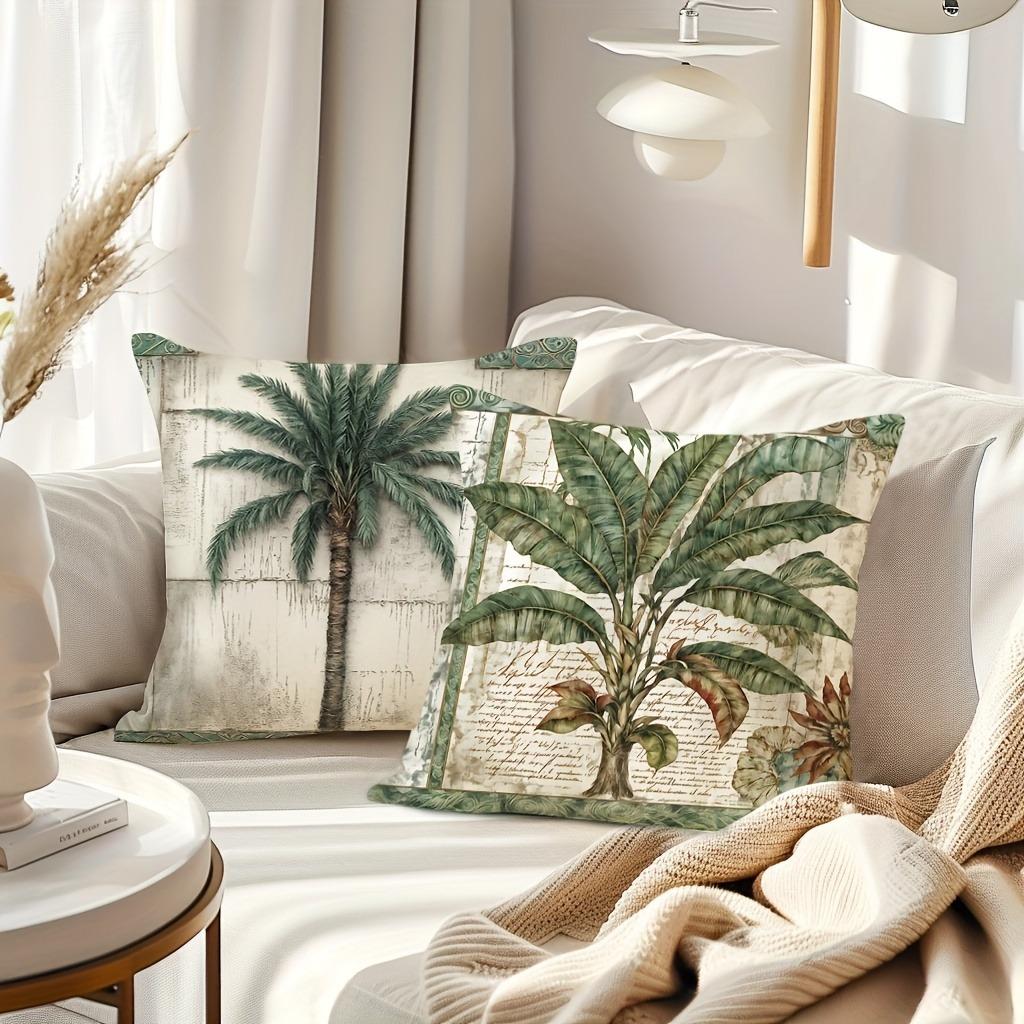 Retro Tropical Plant Leaf Tree Printed Pillowcase Living Room Sofa Chair Cushion Cover Home Room Decoration Polyester Material