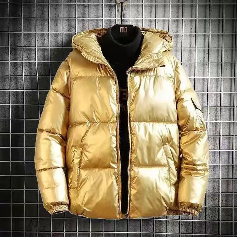 Men's Shiny Hooded Down Cotton Winter Jacket – Thick, Trendy, Short, Plus Size Available