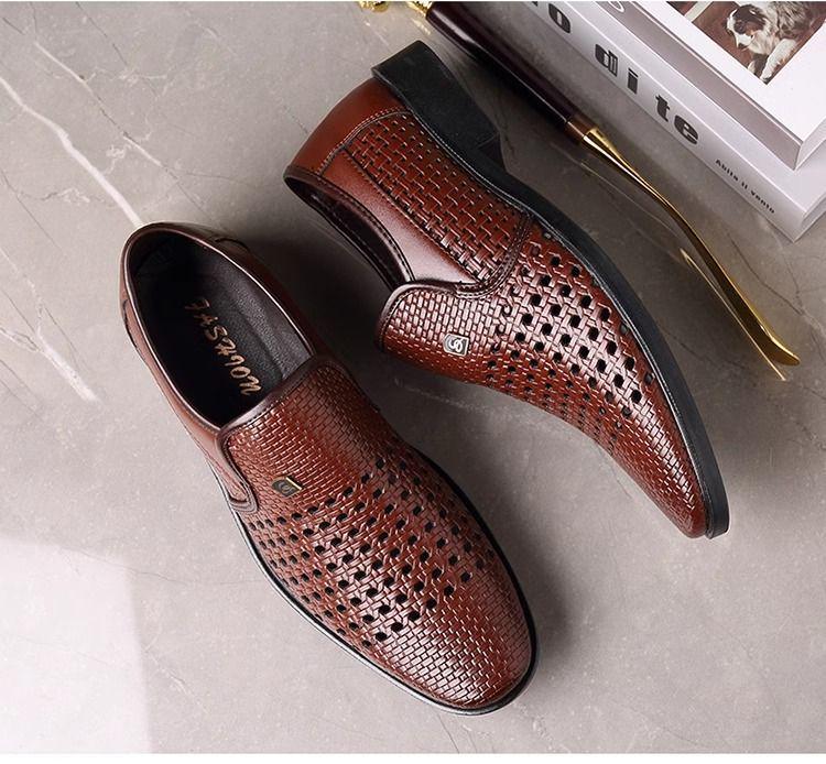 2025 Men's Breathable Hollow Leather Sandals - Formal, Casual, Woven Design for Dad