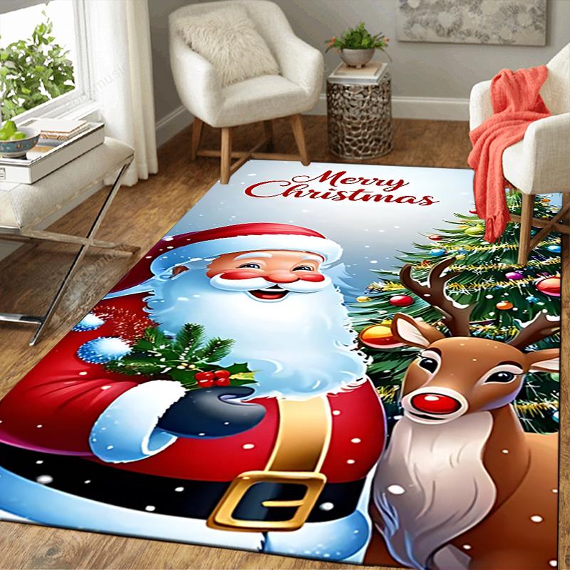 1Pc Christmas Santa Reindeer Rug, Office Carpet Indoor Outdoor Doormat, Non-Slip, Comfortable, Living, Christmas Halloween, Xmas Gift G1125