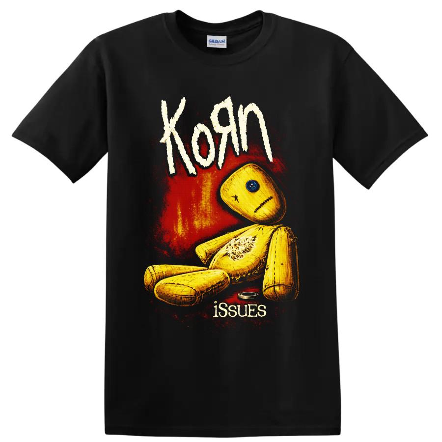 Korn Maglietta con Bambola con Arte Grunge Rosso Giallo Maglietta Alternativa Metal Grafica