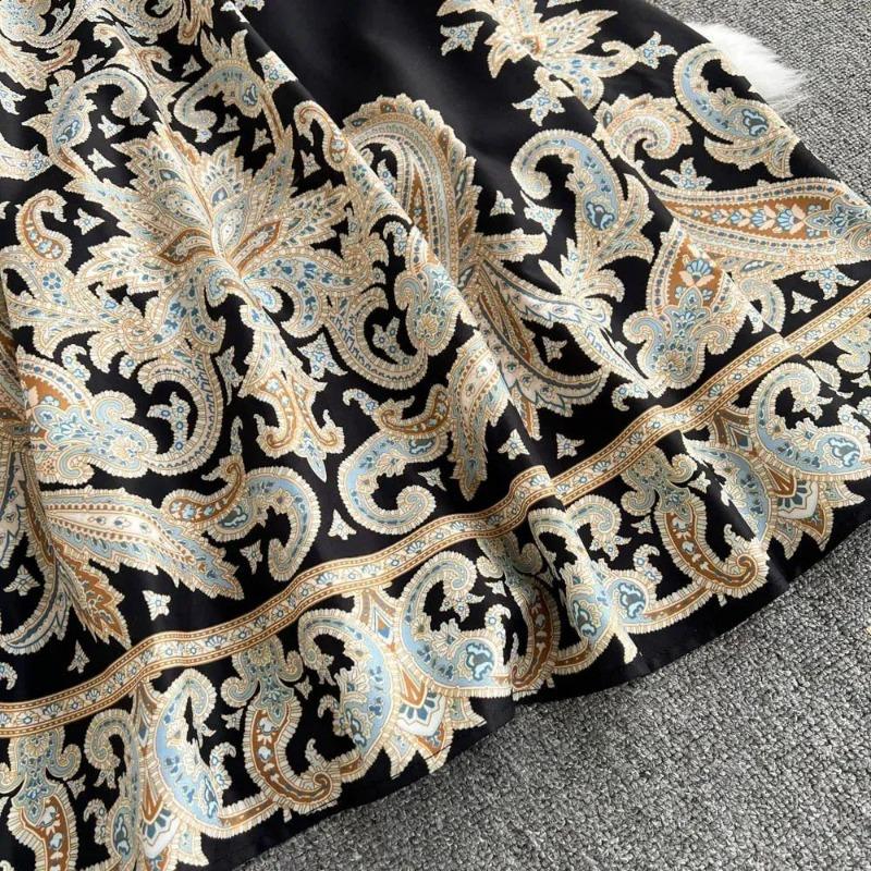 Women Long Sleeve Printed Bohemia Casual Vacation Midi A Line Dress