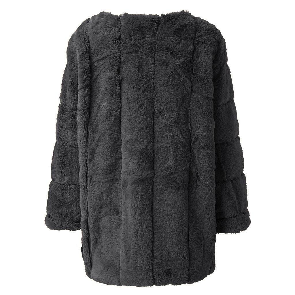 Women Plus Size Short Faux Coat Warm Furry Jacket Long Sleeve Outerwear