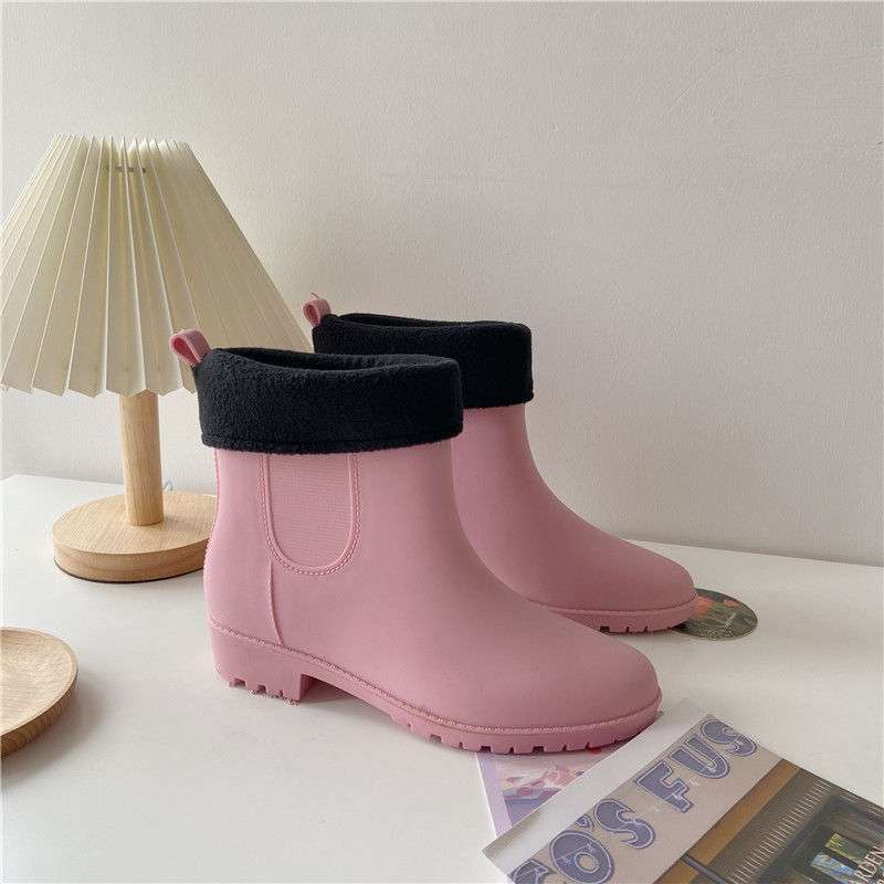 Warm Fashion Wear Rain Shoes Women Adult Short Rain Boots Waterproof Cover Shoes Non-slip Velvet Water Boots Rubber Shoes Water Shoes