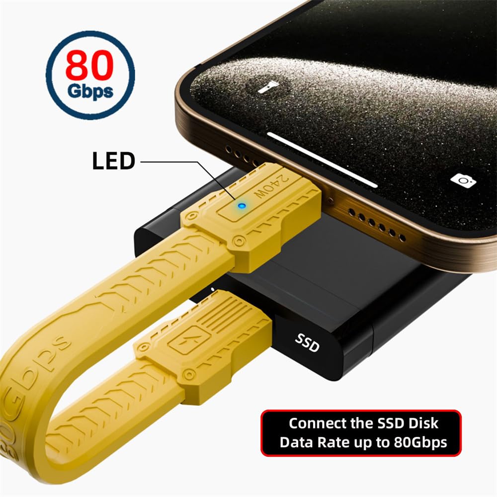 Xiwai 80Gbps Short to USB Flat FPC with Strap Cap USB Thunderbolt 13cm USB-C 5.0 Cable, Slim, 240W, 16K@30Hz, 8K@60Hz, 5K, Strap, Chain, Cover, 4.0,