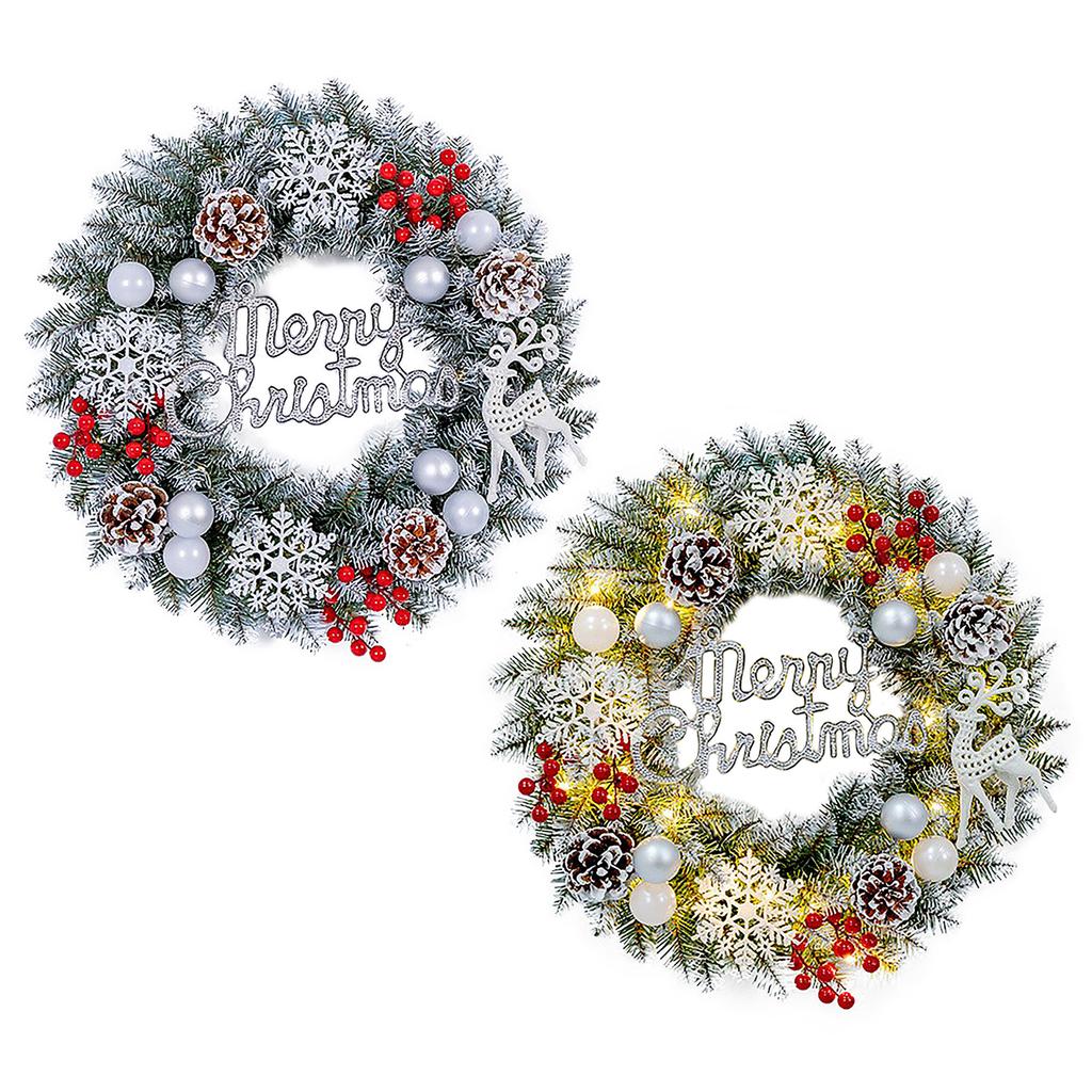 Xmas Wreath for Front Door 15.7 Inch Snow Flocked Artificial Xmas Wreath with Red Berries and Pine Cones for Winter
