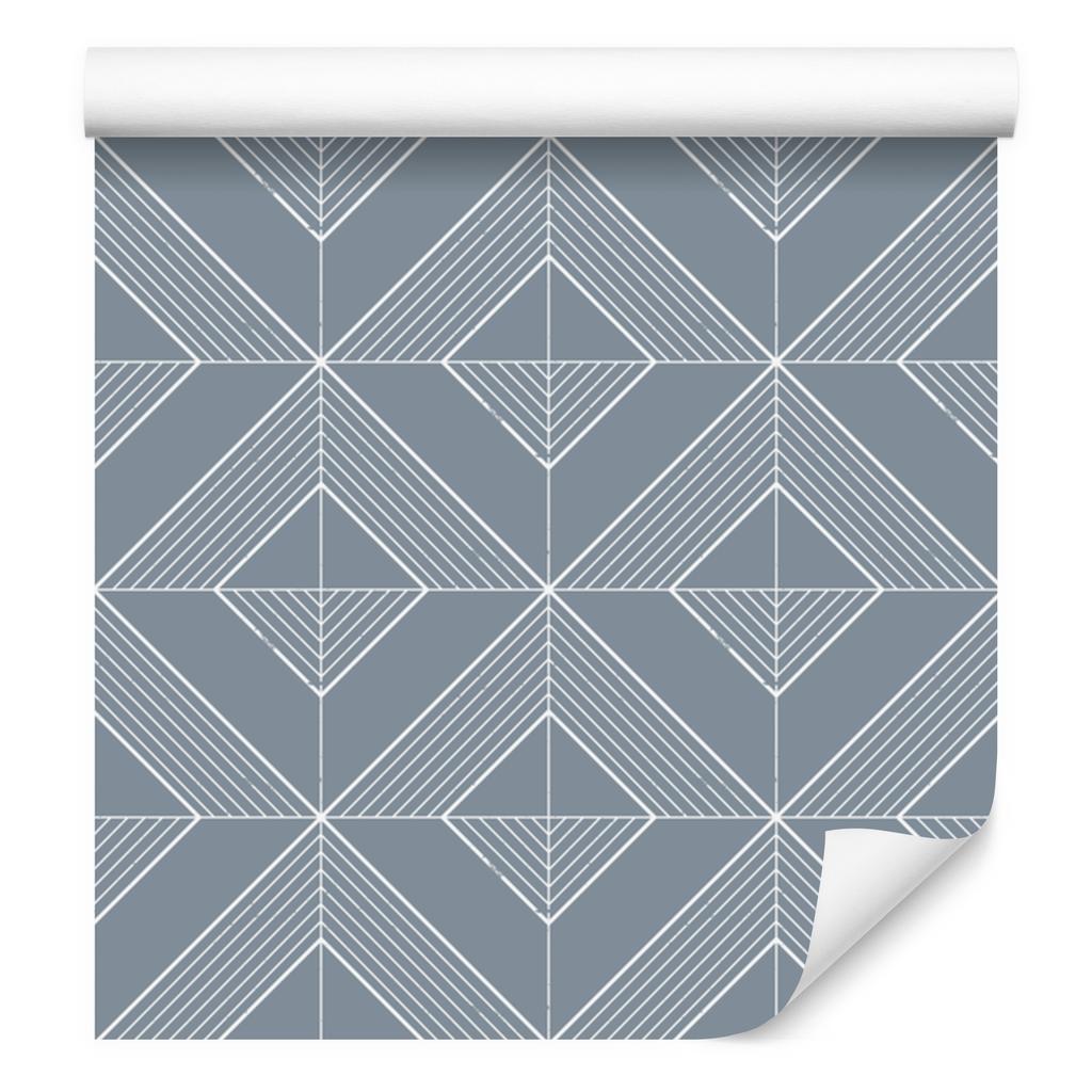 Geometric Rhombus Wallpaper Blue and Light Gray 50x1000