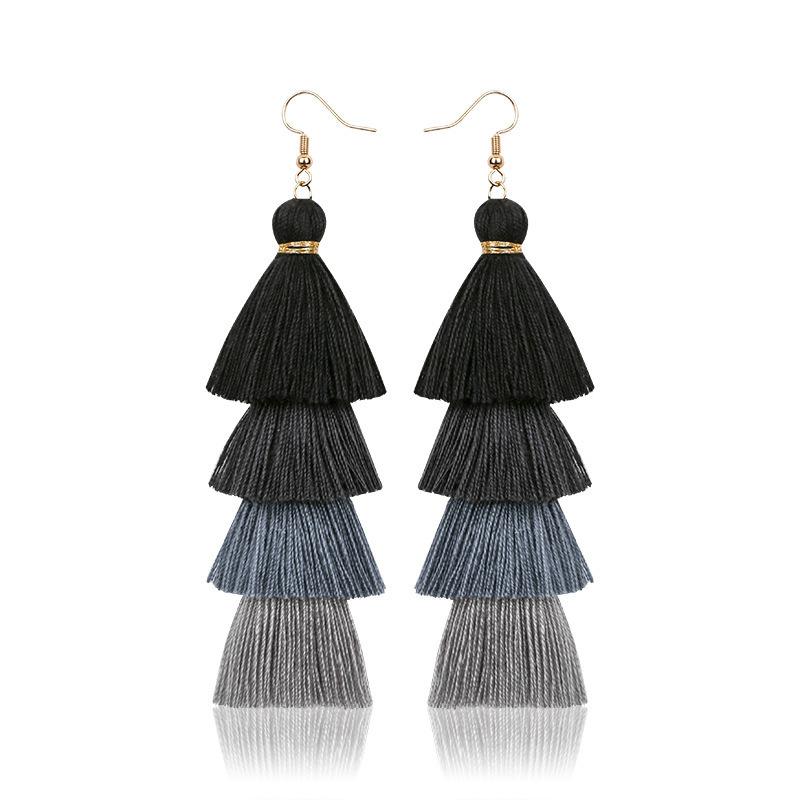 

Бохо Этнические 4-слойные серьги-капли с кисточками для женщин, длинные серьги с бахромой, эффектные серьги-подвески, женские богемные украшения в подарок