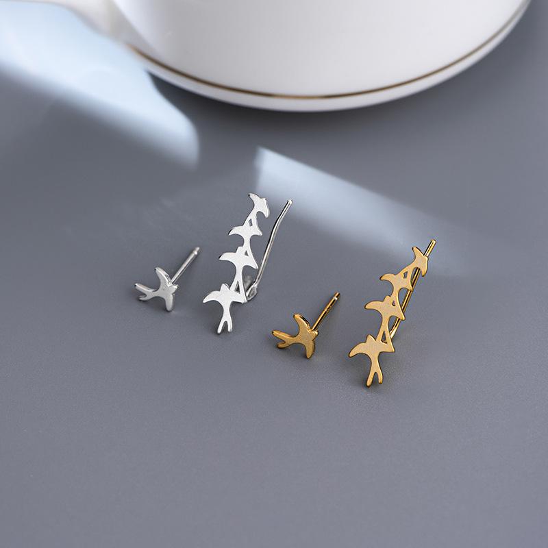 Stud Personality Cute Little Swallow Earrings Simple Little Fresh Childhood Memories Fun Asymmetrical Swallow Stud Earrings