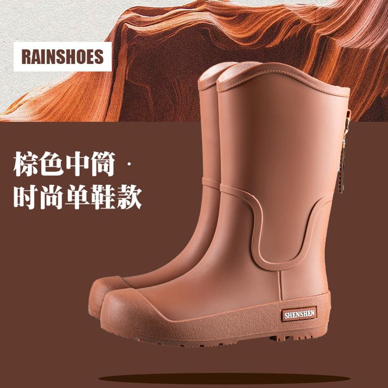 Fashion rain shoes women's medium tube waterproof rain boots women's water shoes outer wear rubber shoes overshoes student water boots