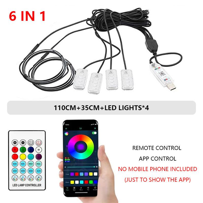Neon Light 110cm APP Control Car LED Ambient Lights RGB Symphony Streamer Bluetooth Rainbow Acrylic Strips Atmosphere Lamp Kit